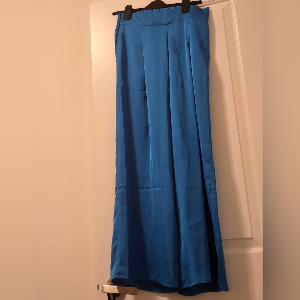 Bright blue satin pants